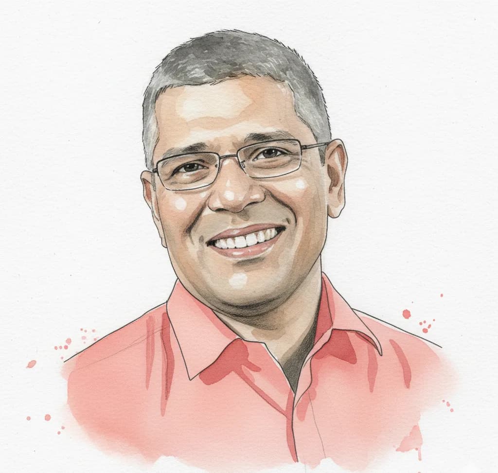 Illustrated portrait of Premraj Menon